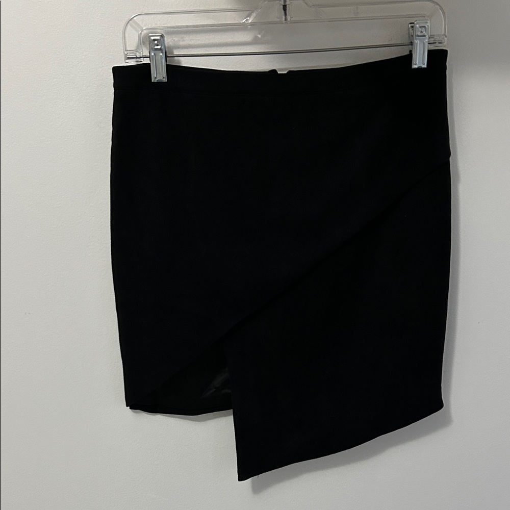 Olivaceous Black Faux Suede Asymmetrical Skirt
